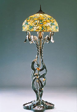 "Preening Swans with Yellow Roses" Floor Lamp by E. A. Chase