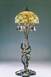 "Preening Swans with Yellow Roses" Floor Lamp by E. A. Chase
